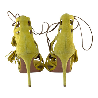 Aquazzura Yellow Suede Tassel Lace-Up Sandals