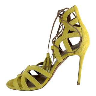 Aquazzura Yellow Suede Tassel Lace-Up Sandals