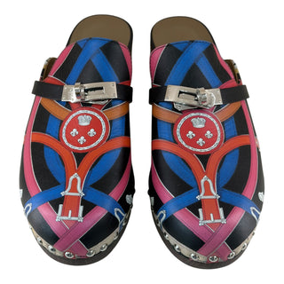 Hermès Multicolour Silk Kelly Buckle Clogs