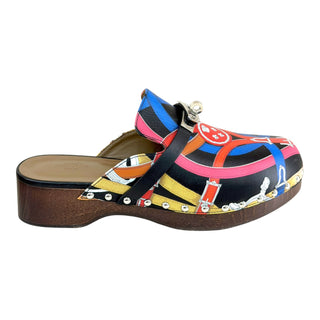 Hermès Multicolour Silk Kelly Buckle Clogs