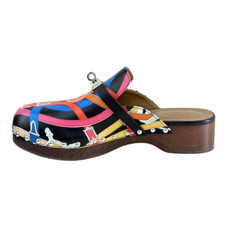 Hermès Multicolour Silk Kelly Buckle Clogs