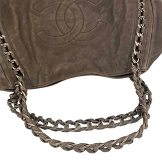 Chanel Brown Distressed Leather Chain Tote Shoulder Bag