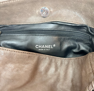 Chanel Brown Distressed Leather Chain Tote Shoulder Bag