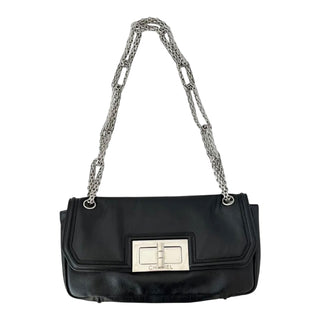 Chanel Black Leather 2.55 Reissue 226 Flap Bag with Silver Hardware