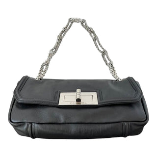 Chanel Black Leather 2.55 Reissue 226 Flap Bag with Silver Hardware