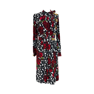 Dolce & Gabbana Rose Print Silk Midi Dress with Bow Detail
