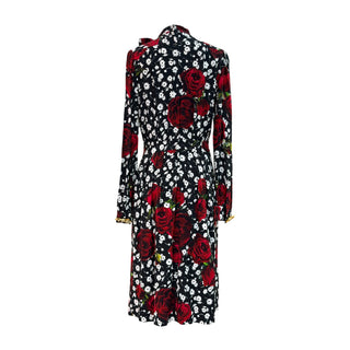 Dolce & Gabbana Rose Print Silk Midi Dress with Bow Detail