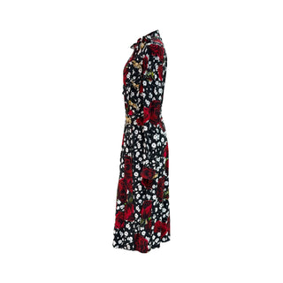 Dolce & Gabbana Rose Print Silk Midi Dress with Bow Detail