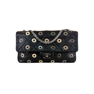 Chanel Black Lambskin Dubai Discs Jumbo Flap Bag