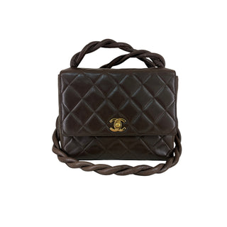 Chanel Brown Quilted Lambskin Braided Handle Flap Bag