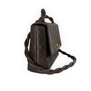 Chanel Brown Quilted Lambskin Braided Handle Flap Bag