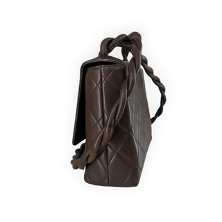 Chanel Brown Quilted Lambskin Braided Handle Flap Bag