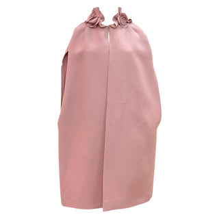 Valentino Rosette-Embellished Blush Wool-Silk Cape Top