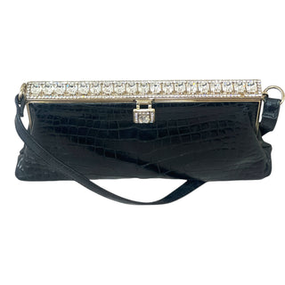 Valentino Garavani Crocodile Embossed Leather Crystal Frame Shoulder Clutch