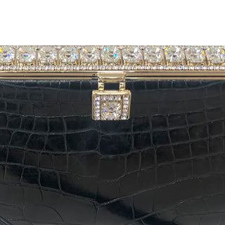 Valentino Garavani Crocodile Embossed Leather Crystal Frame Shoulder Clutch