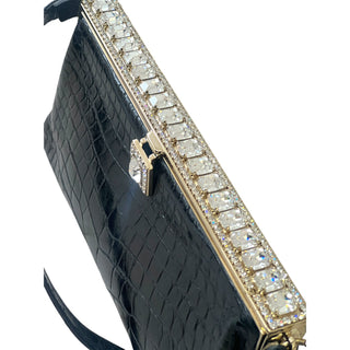 Valentino Garavani Crocodile Embossed Leather Crystal Frame Shoulder Clutch