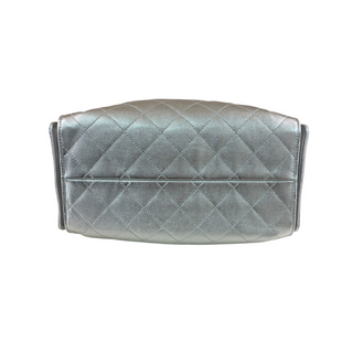 Chanel Silver Metallic Quilted Drawstring Tote Bag