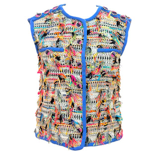 Chanel Multicolour Fringed Tweed Sleeveless Vest Jacket