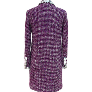 Chanel Purple Embellished Tweed Coat with Sequin Trim