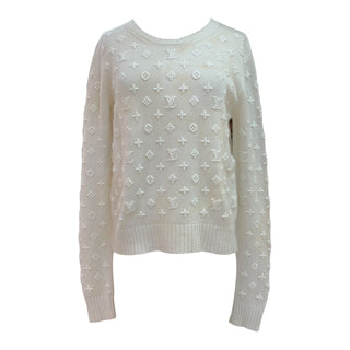 Louis Vuitton Cream Monogram Embossed Cashmere Knit Sweater