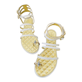 Chanel Quilted Gold Leather Gladiator Sandals with CC Charm