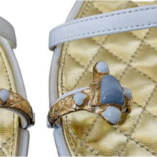 Chanel Quilted Gold Leather Gladiator Sandals with CC Charm