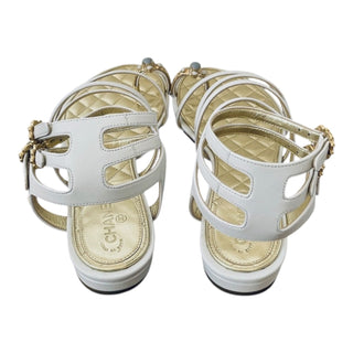 Chanel Quilted Gold Leather Gladiator Sandals with CC Charm