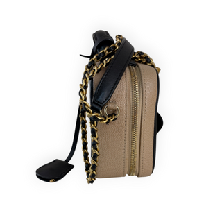 Chanel Beige & Black Quilted Caviar Leather Vanity Case Bag
