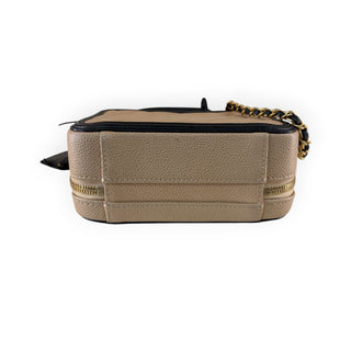 Chanel Beige & Black Quilted Caviar Leather Vanity Case Bag