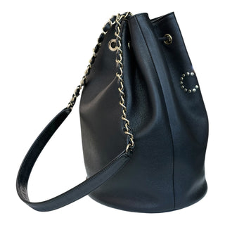 Chanel Black Studded Drawstring Bucket Bag