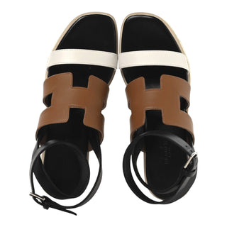 Hermès Havane 30 Cork Wedge Sandals Black Gold White Leather Size 36