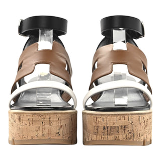 Hermès Havane 30 Cork Wedge Sandals Black Gold White Leather Size 36
