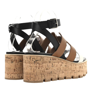 Hermès Havane 30 Cork Wedge Sandals Black Gold White Leather Size 36
