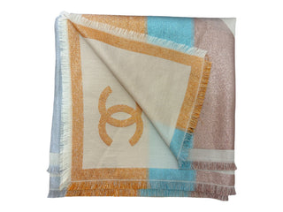 Chanel Metallic CC Cashmere Blend Fringed Scarf