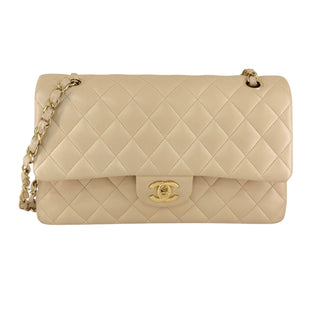 Chanel Classic Medium Flap Beige Lambskin Leather Gold Hardware
