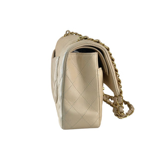 Chanel Classic Medium Flap Beige Lambskin Leather Gold Hardware