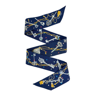 Hermès Les Clés Navy Silk Twilly Scarf