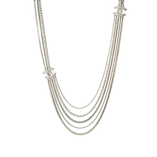 Chanel Crystal CC Multi-Chain Silver Tone Necklace/Belt