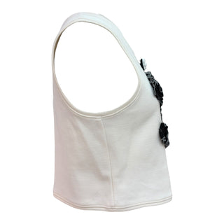 Chanel White Wool Sleeveless Ruffle CC Logo Knit Top