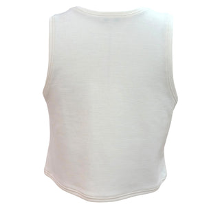Chanel White Wool Sleeveless Ruffle CC Logo Knit Top