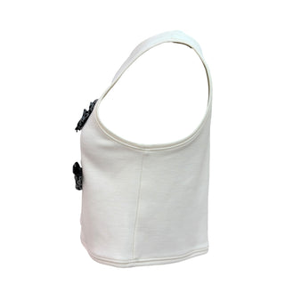 Chanel White Wool Sleeveless Ruffle CC Logo Knit Top