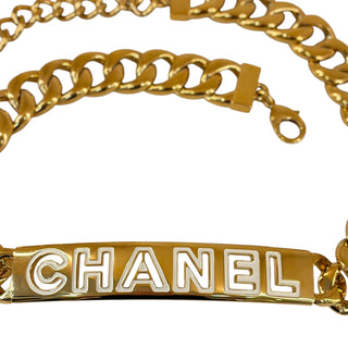 Chanel Gold Tone Logo Chain Belt with White Enamel Logo