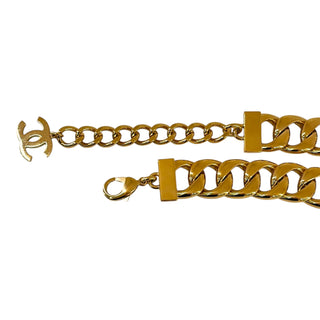 Chanel Gold Tone Logo Chain Belt with White Enamel Logo