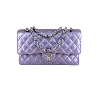 Chanel Metallic Purple Medium Classic Double Flap Quilted Lambskin Leather Bag
