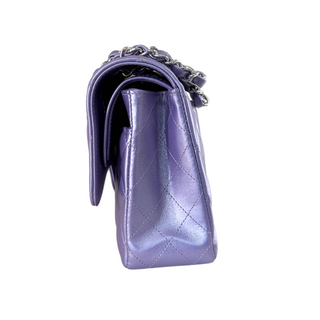 Chanel Metallic Purple Medium Classic Double Flap Quilted Lambskin Leather Bag