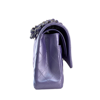 Chanel Metallic Purple Medium Classic Double Flap Quilted Lambskin Leather Bag