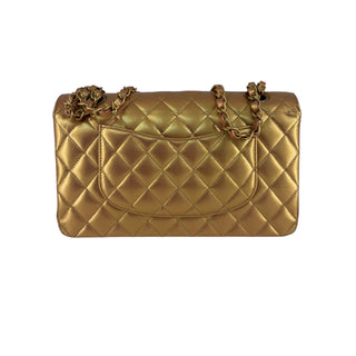 Chanel Metallic Gold Medium Classic Double Flap Lambskin Leather Bag