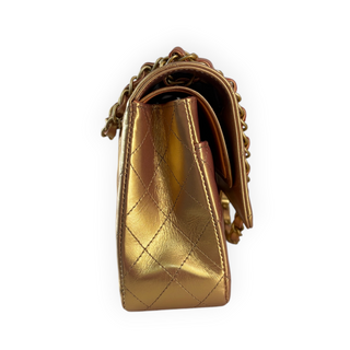 Chanel Metallic Gold Medium Classic Double Flap Lambskin Leather Bag