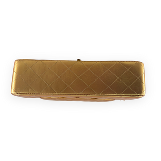 Chanel Metallic Gold Medium Classic Double Flap Lambskin Leather Bag