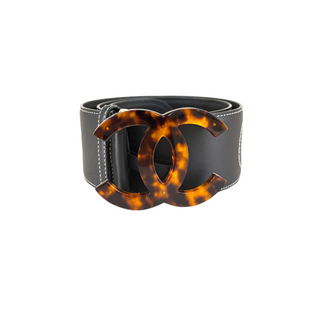 Chanel Black Gabrielle Logo Wide Leather Belt